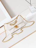 Chanel AS4986 Mini Flap bag Shiny Lambskin  Imitation Pearls & Gold-Tone Metal White