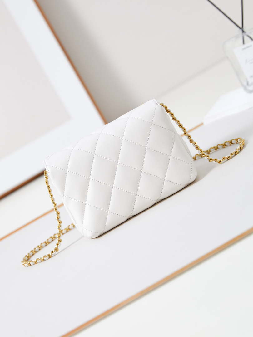 Chanel AS4986 Mini Flap bag Shiny Lambskin  Imitation Pearls & Gold-Tone Metal White