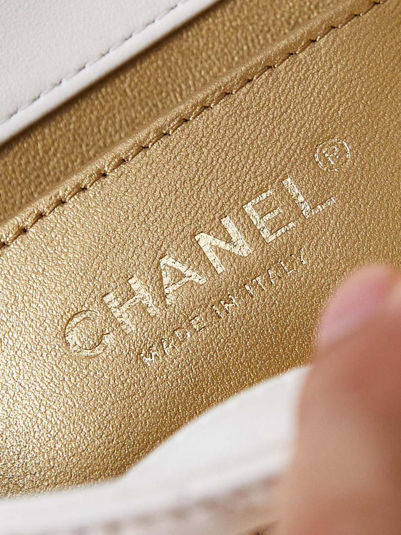 Chanel AS4986 Mini Flap bag Shiny Lambskin  Imitation Pearls & Gold-Tone Metal White