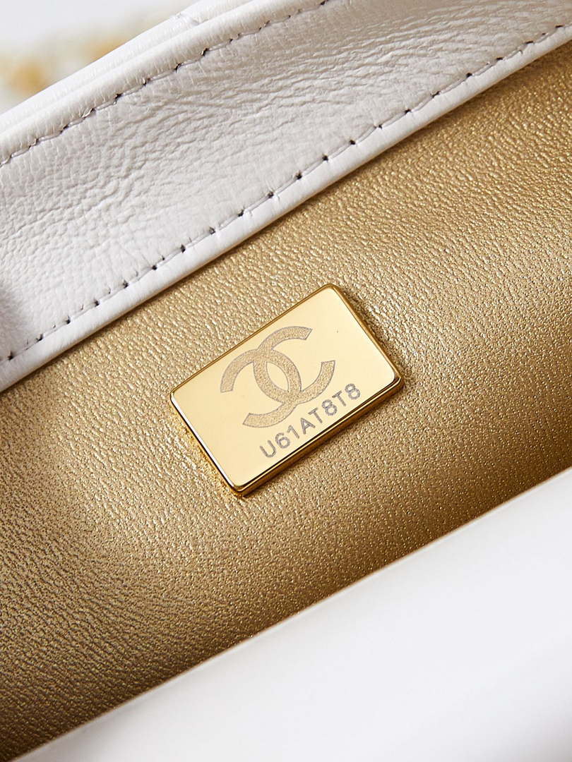 Chanel AS4986 Mini Flap bag Shiny Lambskin  Imitation Pearls & Gold-Tone Metal White