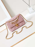 Chanel AS4986 Mini Flap bag Shiny Lambskin  Imitation Pearls & Gold-Tone Metal Pink