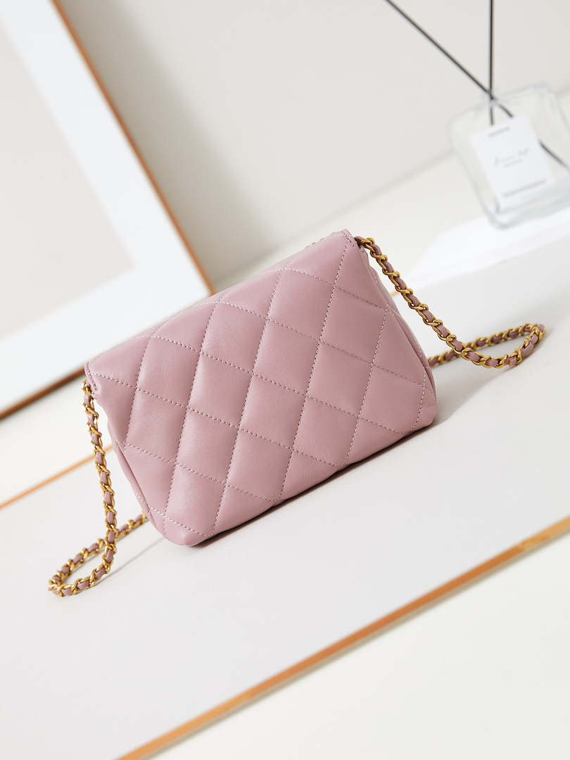 Chanel AS4986 Mini Flap bag Shiny Lambskin  Imitation Pearls & Gold-Tone Metal Pink