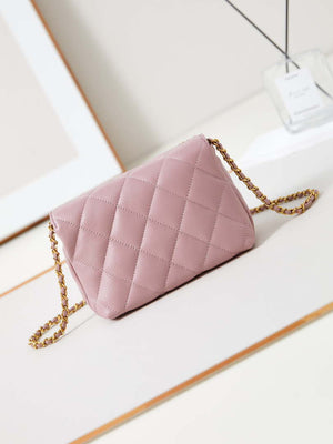 Chanel AS4986 Mini Flap bag Shiny Lambskin  Imitation Pearls & Gold-Tone Metal Pink - Default Title - View 5