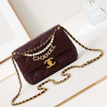 Chanel AS4986 Mini Flap bag Shiny Lambskin  Imitation Pearls & Gold-Tone Metal Wine Red - Default Title - View 1