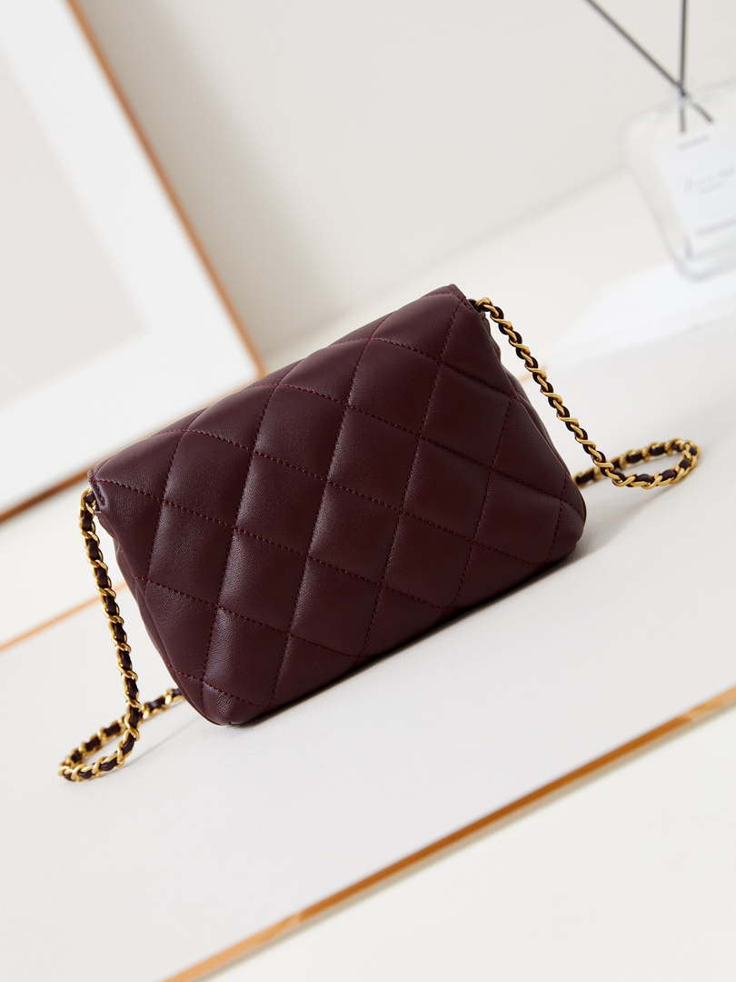 Chanel AS4986 Mini Flap bag Shiny Lambskin  Imitation Pearls & Gold-Tone Metal Wine Red - Default Title - View 5