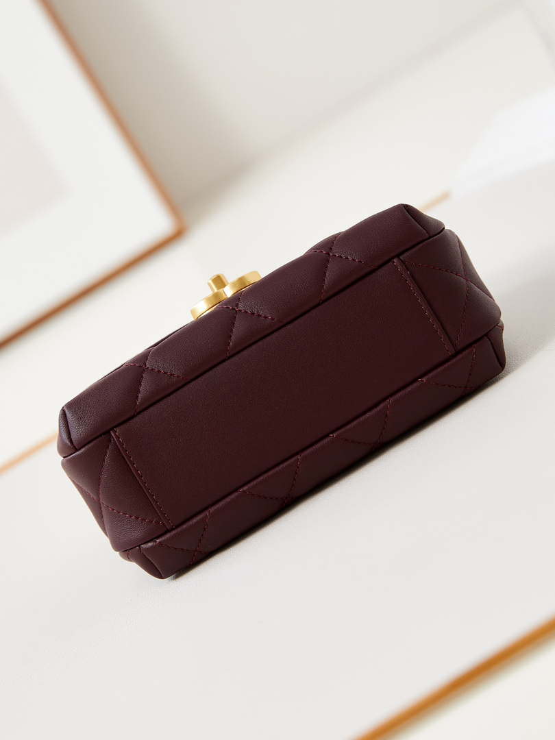 Chanel AS4986 Mini Flap bag Shiny Lambskin  Imitation Pearls & Gold-Tone Metal Wine Red - Default Title - View 6