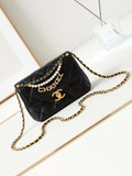 Chanel AS4986 Mini Flap bag Shiny Lambskin  Imitation Pearls & Gold-Tone Metal Black