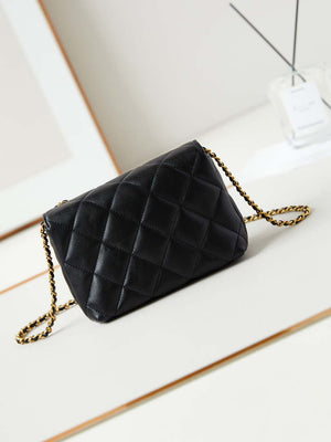 Chanel AS4986 Mini Flap bag Shiny Lambskin  Imitation Pearls & Gold-Tone Metal Black - Default Title - View 5
