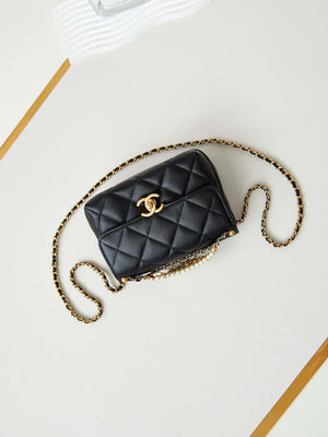 Chanel AS4986 Mini Flap bag Shiny Lambskin  Imitation Pearls & Gold-Tone Metal Black - Default Title - View 7