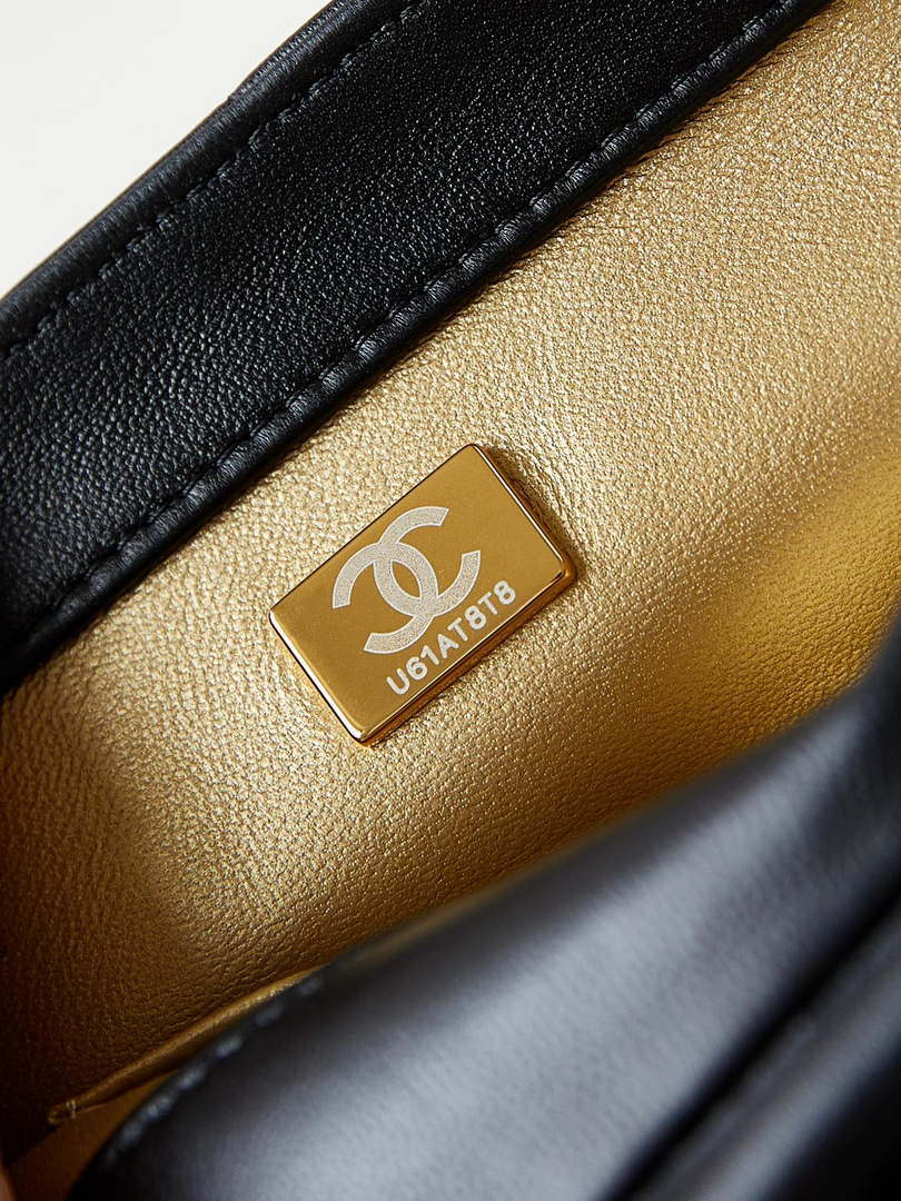 Chanel AS4986 Mini Flap bag Shiny Lambskin  Imitation Pearls & Gold-Tone Metal Black
