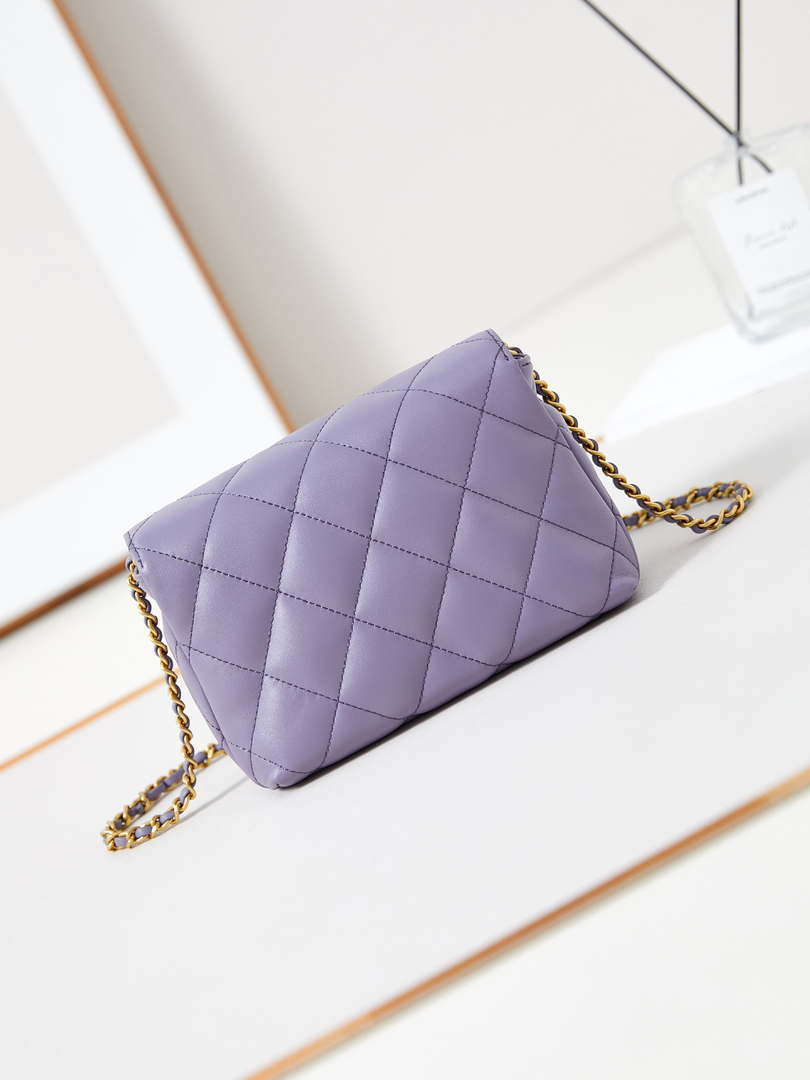 Chanel AS4986 Mini Flap bag Shiny Lambskin  Imitation Pearls & Gold-Tone Metal Light Purple
