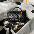 Chanel AS4992 Mini Flap Bag with Top Handle Shiny Lambskin & Gold-Tone Metal Black - Default Title - View 1