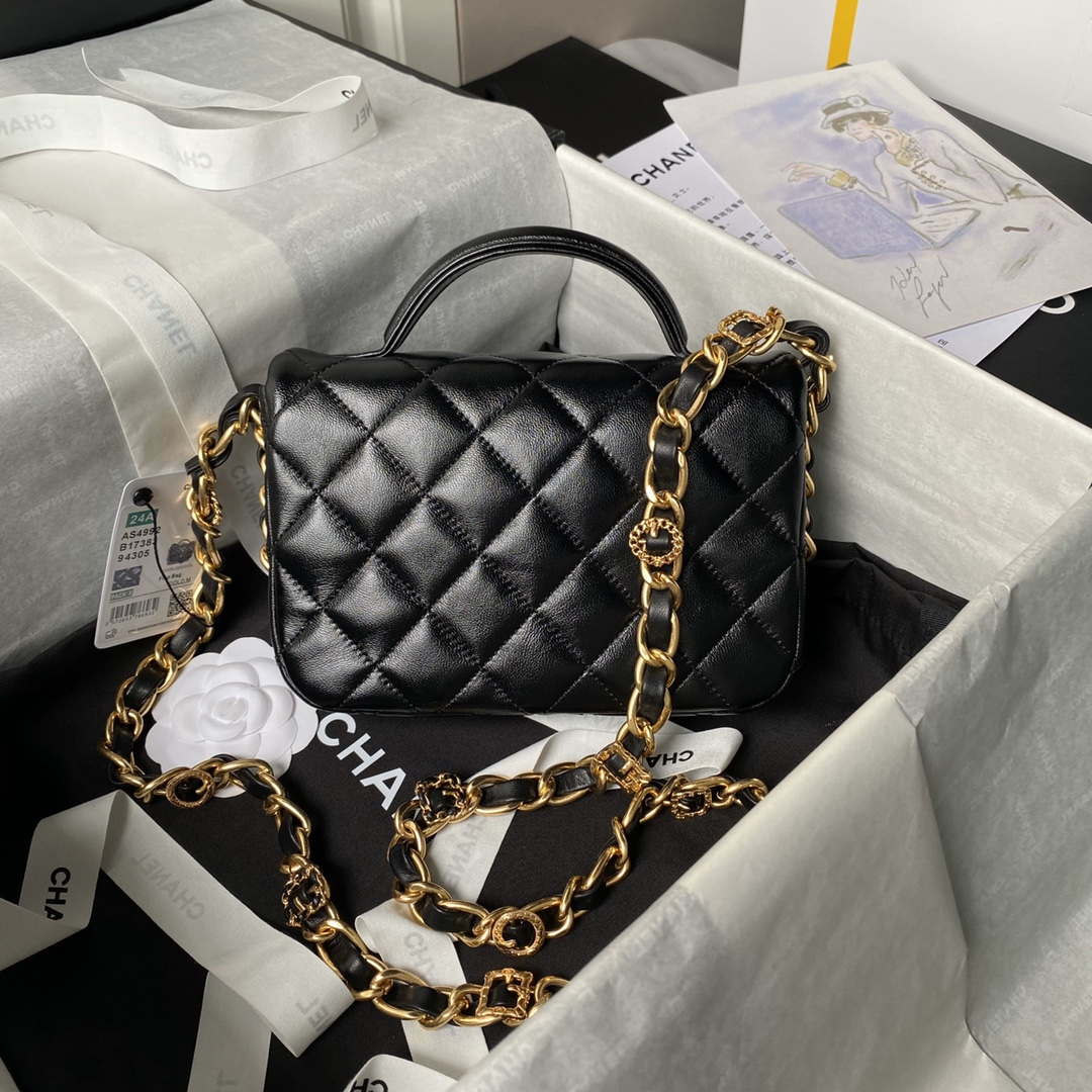 Chanel AS4992 Mini Flap Bag with Top Handle Shiny Lambskin & Gold-Tone Metal Black - Default Title - View 2