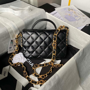 Chanel AS4992 Mini Flap Bag with Top Handle Shiny Lambskin & Gold-Tone Metal Black - Default Title - View 2