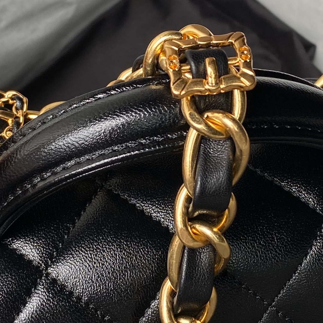Chanel AS4992 Mini Flap Bag with Top Handle Shiny Lambskin & Gold-Tone Metal Black - Default Title - View 4
