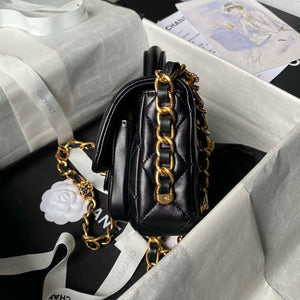 Chanel AS4992 Mini Flap Bag with Top Handle Shiny Lambskin & Gold-Tone Metal Black - Default Title - View 6