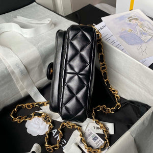 Chanel AS4992 Mini Flap Bag with Top Handle Shiny Lambskin & Gold-Tone Metal Black - Default Title - View 7