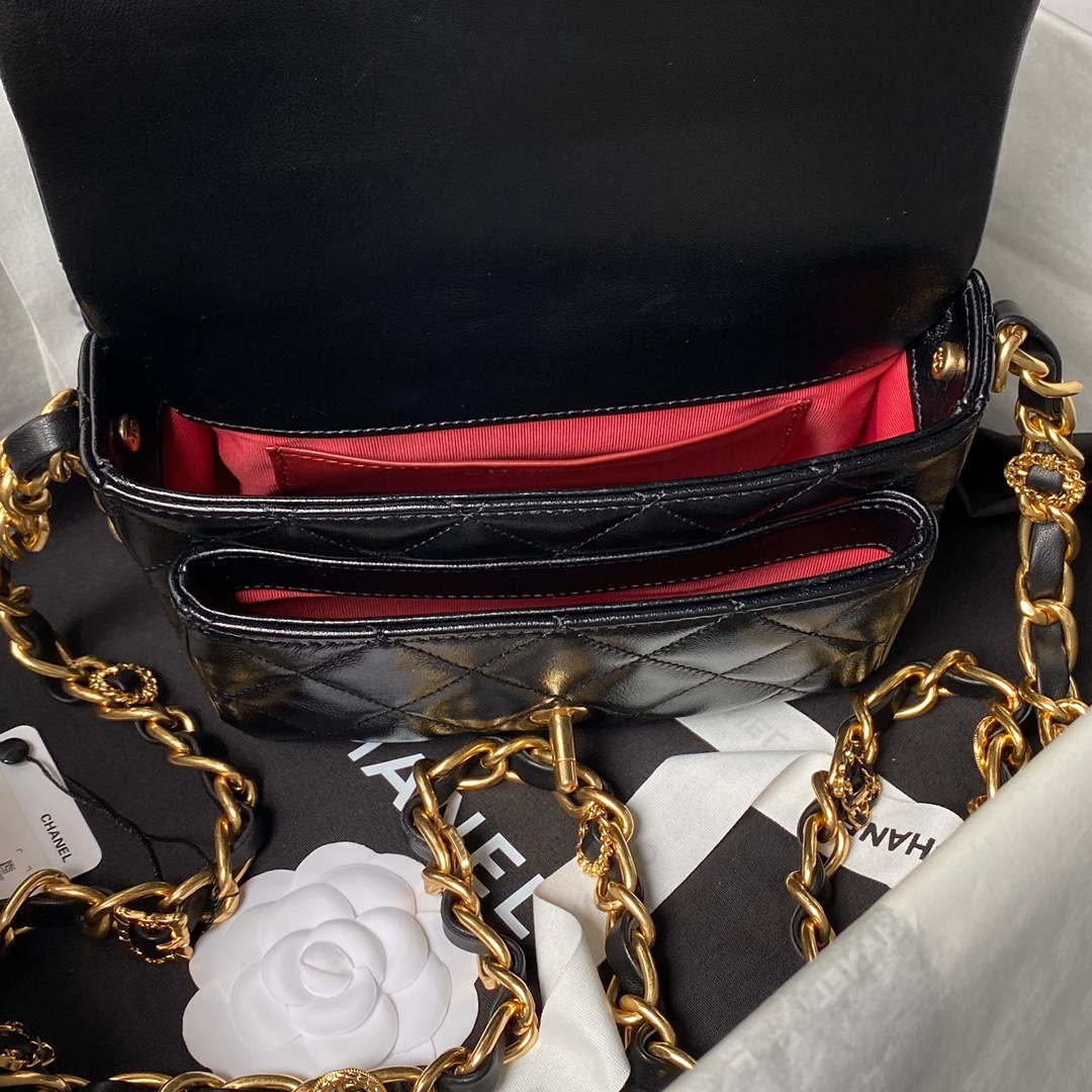 Chanel AS4992 Mini Flap Bag with Top Handle Shiny Lambskin & Gold-Tone Metal Black - Default Title - View 8