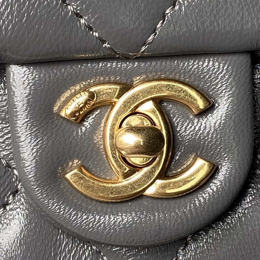 Chanel AS4992 Mini Flap Bag with Top Handle Shiny Lambskin & Gold-Tone Metal Gray - Default Title - View 3