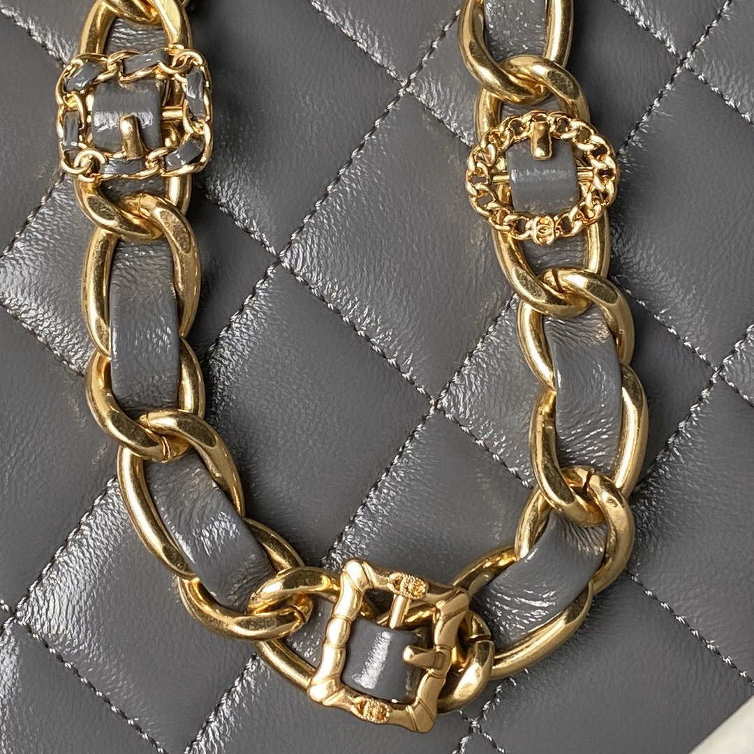 Chanel AS4992 Mini Flap Bag with Top Handle Shiny Lambskin & Gold-Tone Metal Gray - Default Title - View 4