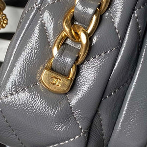 Chanel AS4992 Mini Flap Bag with Top Handle Shiny Lambskin & Gold-Tone Metal Gray - Default Title - View 5