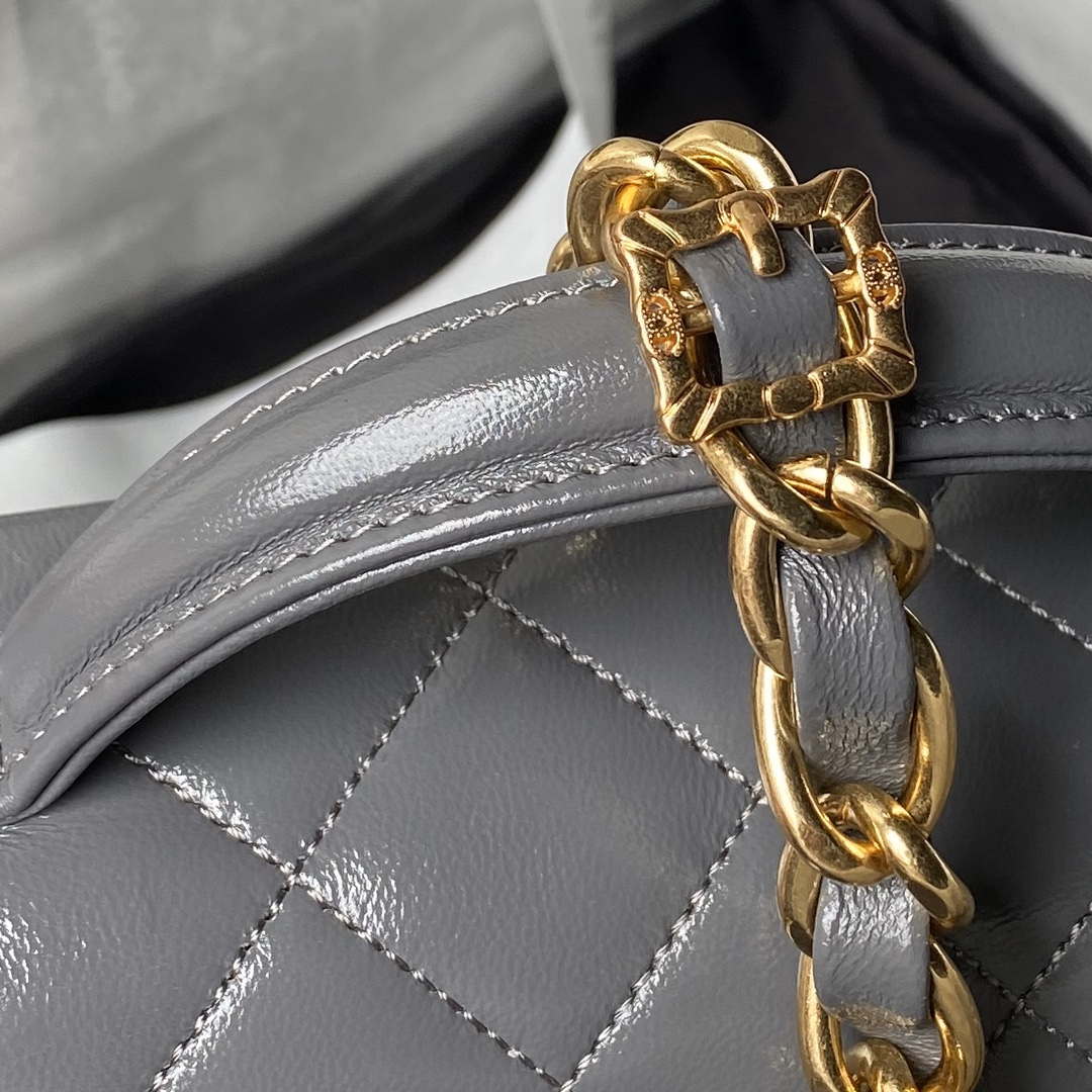 Chanel AS4992 Mini Flap Bag with Top Handle Shiny Lambskin & Gold-Tone Metal Gray - Default Title - View 6