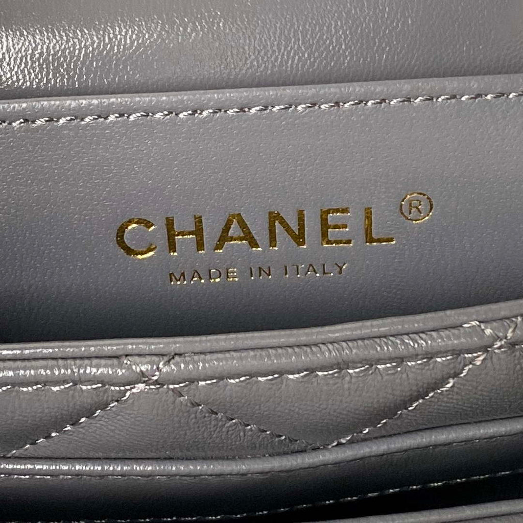 Chanel AS4992 Mini Flap Bag with Top Handle Shiny Lambskin & Gold-Tone Metal Gray