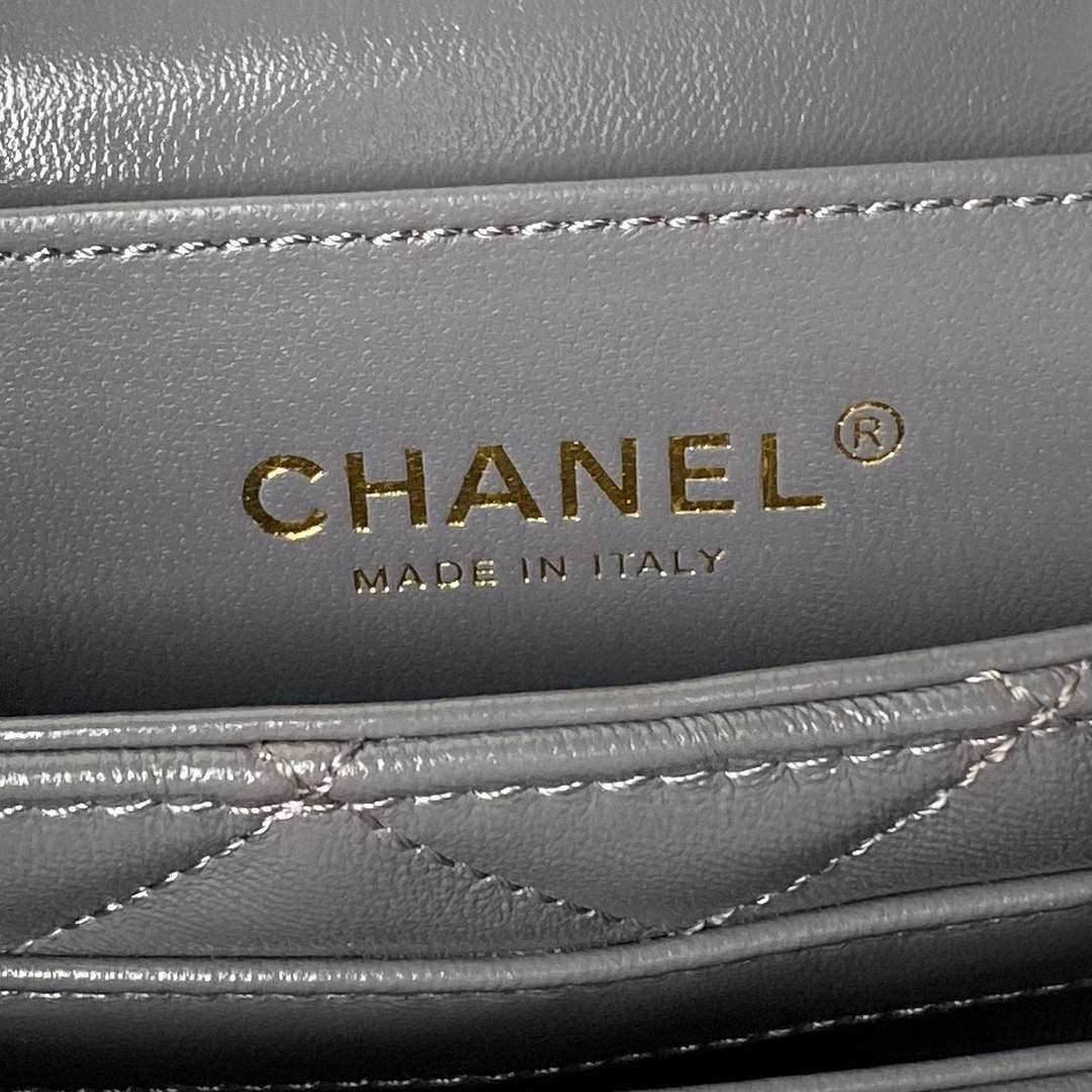 Chanel AS4992 Mini Flap Bag with Top Handle Shiny Lambskin & Gold-Tone Metal Gray - Default Title - View 8