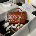 Chanel AS4992 Mini Flap Bag with Top Handle Shiny Lambskin & Gold-Tone Metal Brown - Default Title - View 1