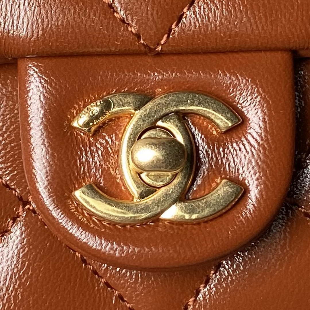 Chanel AS4992 Mini Flap Bag with Top Handle Shiny Lambskin & Gold-Tone Metal Brown - Default Title - View 3