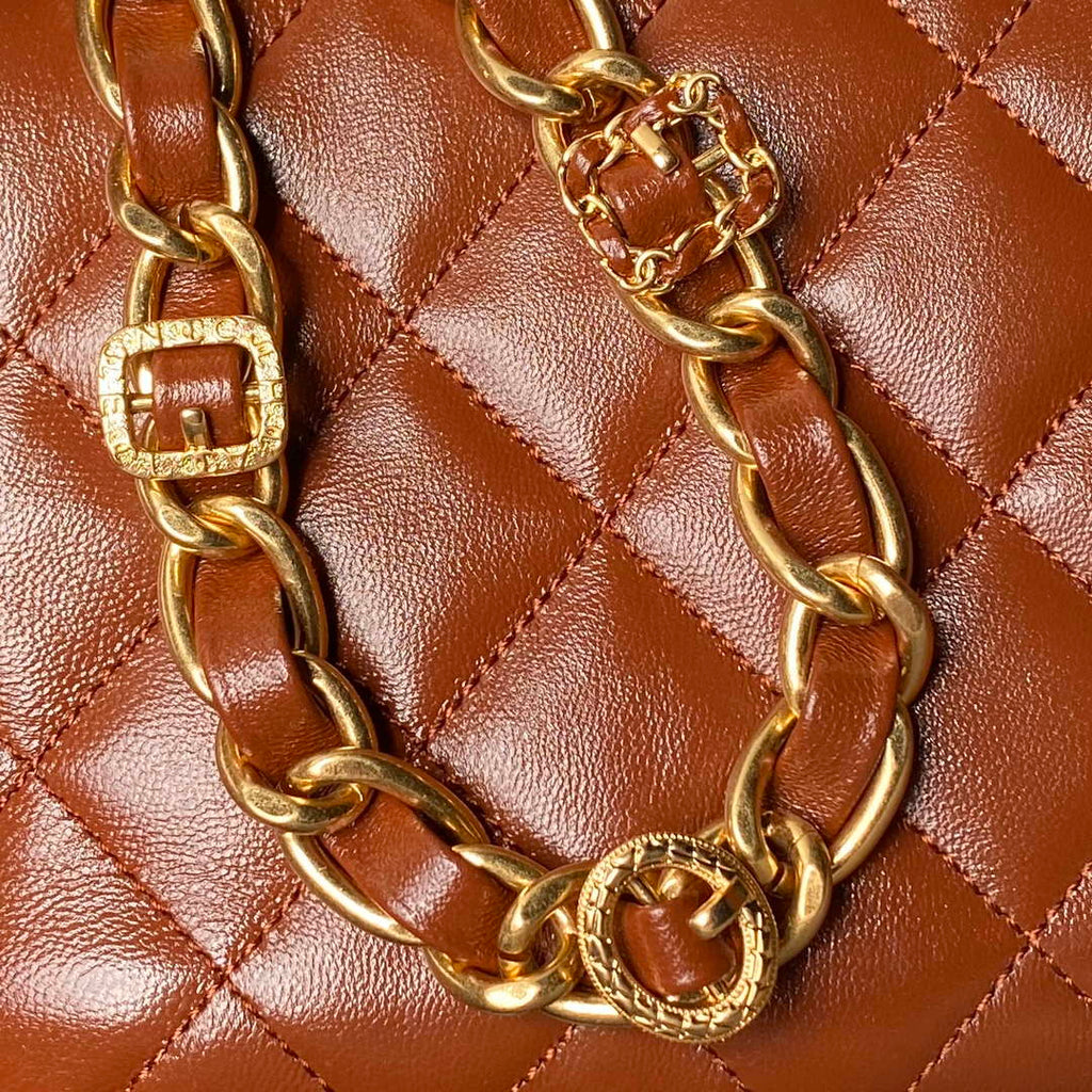 Chanel AS4992 Mini Flap Bag with Top Handle Shiny Lambskin & Gold-Tone Metal Brown