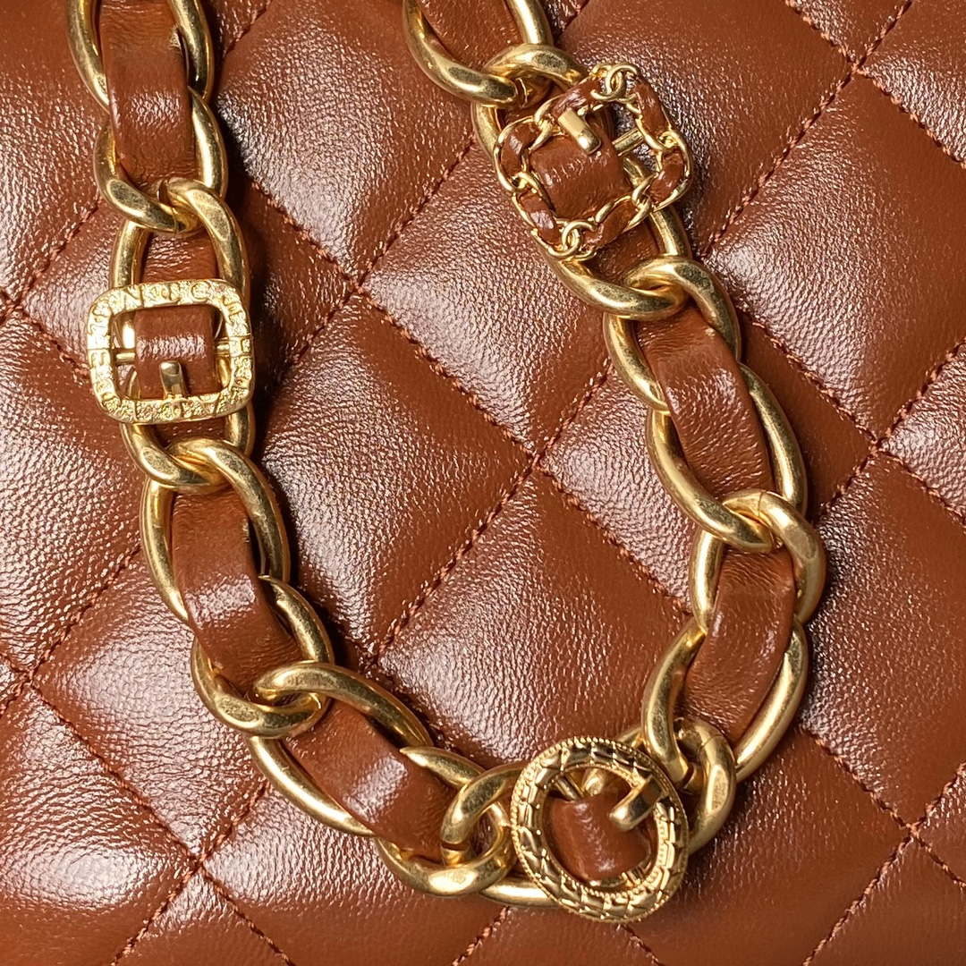 Chanel AS4992 Mini Flap Bag with Top Handle Shiny Lambskin & Gold-Tone Metal Brown - Default Title - View 4