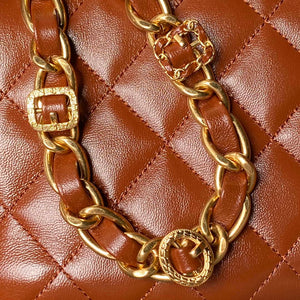 Chanel AS4992 Mini Flap Bag with Top Handle Shiny Lambskin & Gold-Tone Metal Brown - Default Title - View 4