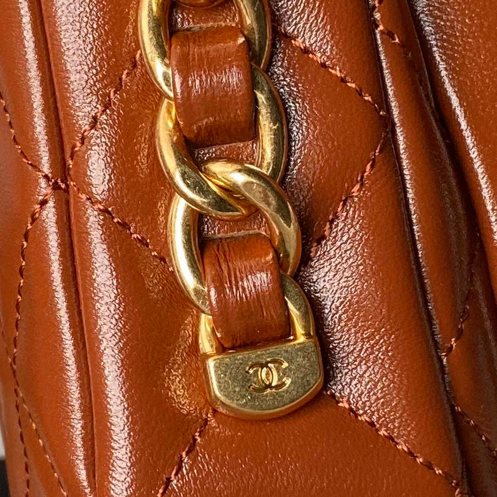Chanel AS4992 Mini Flap Bag with Top Handle Shiny Lambskin & Gold-Tone Metal Brown