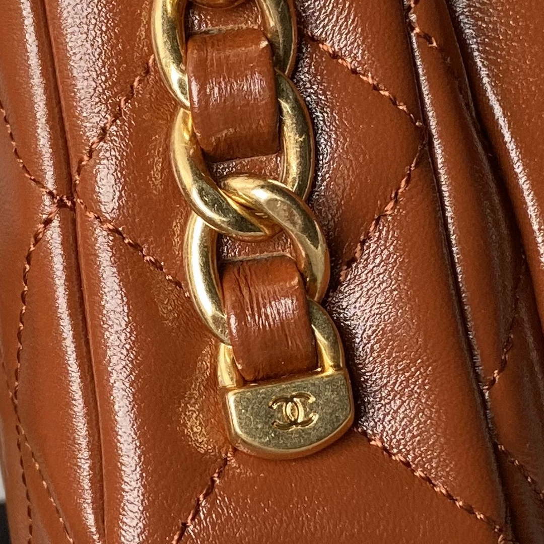 Chanel AS4992 Mini Flap Bag with Top Handle Shiny Lambskin & Gold-Tone Metal Brown