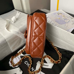 Chanel AS4992 Mini Flap Bag with Top Handle Shiny Lambskin & Gold-Tone Metal Brown - Default Title - View 8