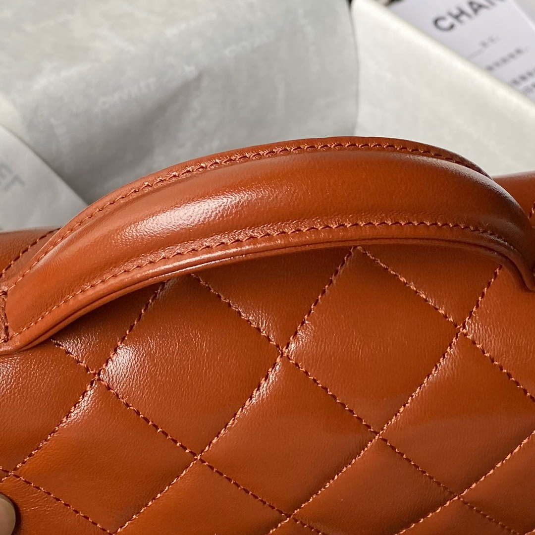 Chanel AS4992 Mini Flap Bag with Top Handle Shiny Lambskin & Gold-Tone Metal Brown - Default Title - View 9