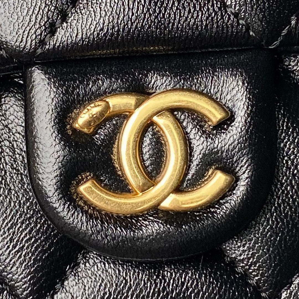 Chanel AS4993 Flap Bag with Top Handle Shiny Lambskin & Gold-Tone Metal Black