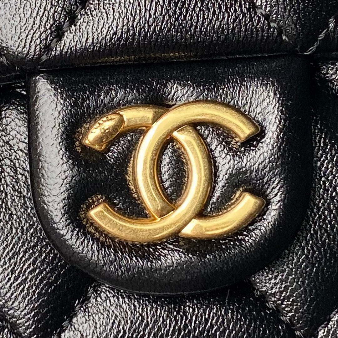Chanel AS4993 Flap Bag with Top Handle Shiny Lambskin & Gold-Tone Metal Black - Default Title - View 3