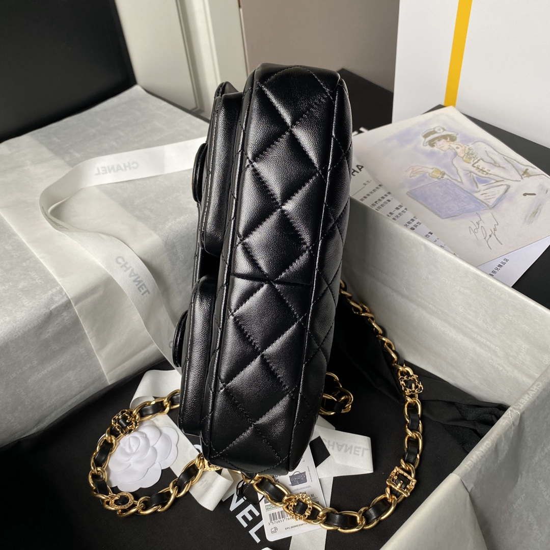 Chanel AS4993 Flap Bag with Top Handle Shiny Lambskin & Gold-Tone Metal Black