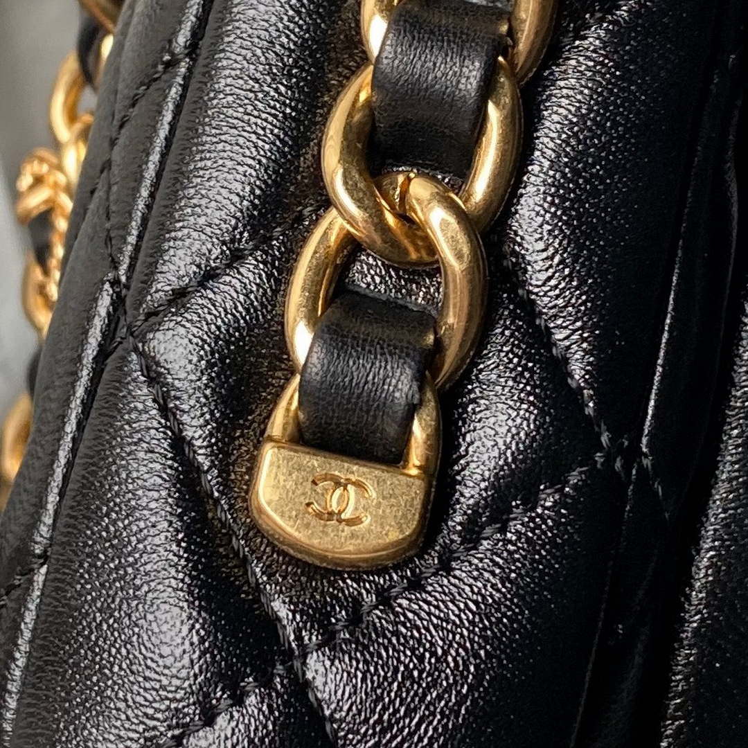 Chanel AS4993 Flap Bag with Top Handle Shiny Lambskin & Gold-Tone Metal Black