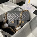 Chanel AS4993 Flap Bag with Top Handle Shiny Lambskin & Gold-Tone Metal Gray - Default Title - View 1