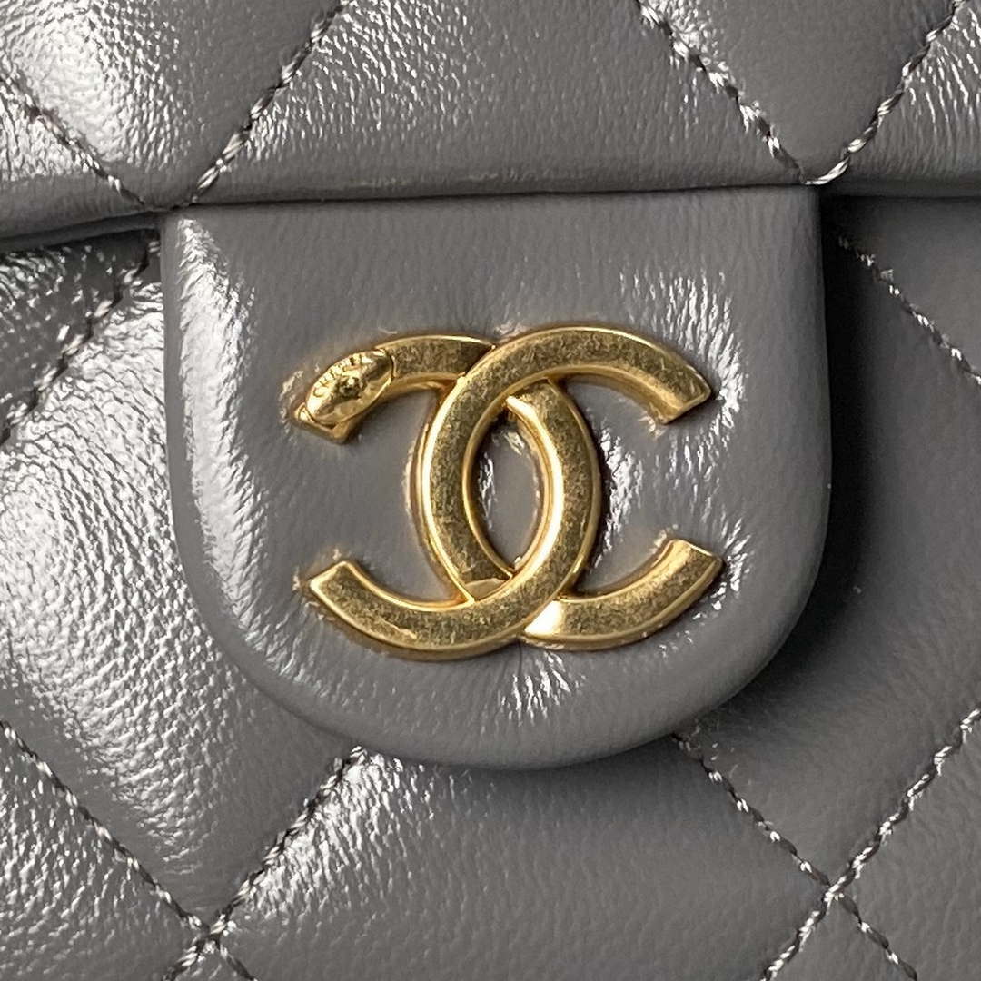 Chanel AS4993 Flap Bag with Top Handle Shiny Lambskin & Gold-Tone Metal Gray - Default Title - View 3