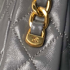 Chanel AS4993 Flap Bag with Top Handle Shiny Lambskin & Gold-Tone Metal Gray - Default Title - View 5