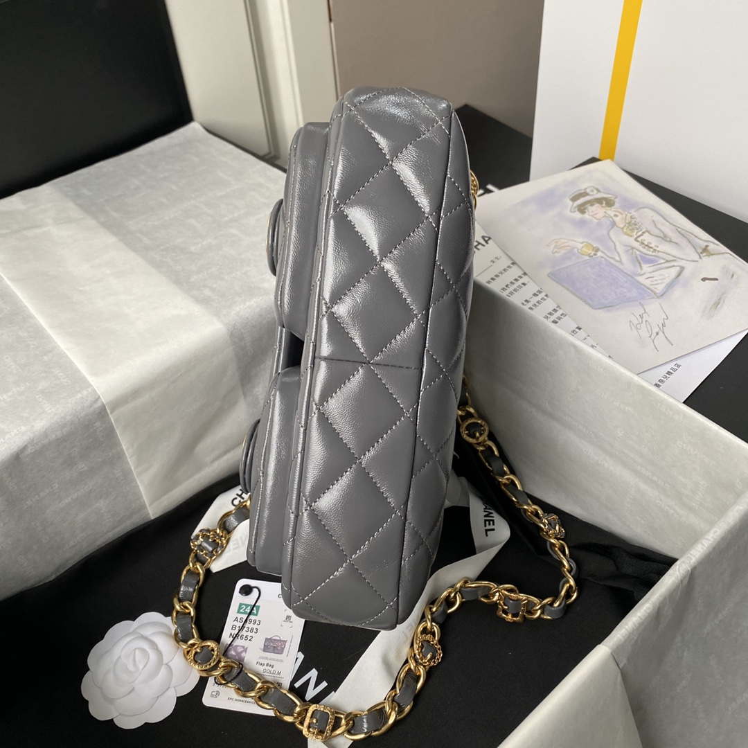 Chanel AS4993 Flap Bag with Top Handle Shiny Lambskin & Gold-Tone Metal Gray - Default Title - View 6