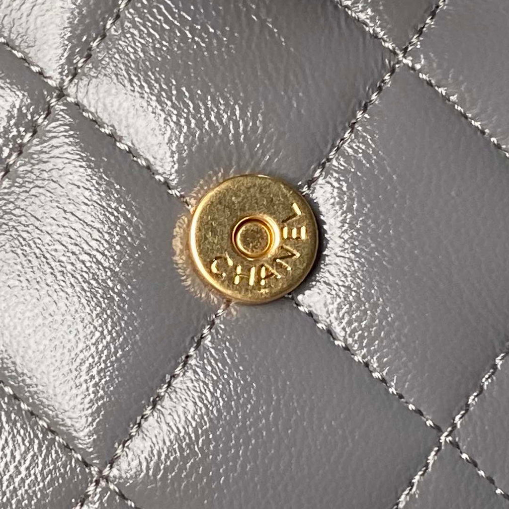 Chanel AS4993 Flap Bag with Top Handle Shiny Lambskin & Gold-Tone Metal Gray