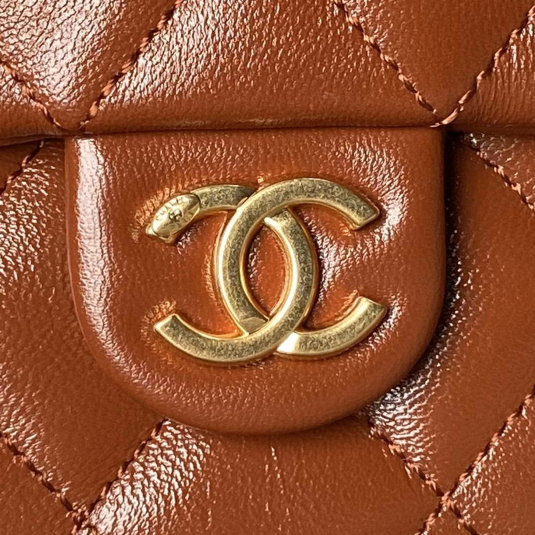 Chanel AS4993 Flap Bag with Top Handle Shiny Lambskin & Gold-Tone Metal Brown - Default Title - View 3