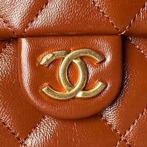 Chanel AS4993 Flap Bag with Top Handle Shiny Lambskin & Gold-Tone Metal Brown - Default Title - View 3