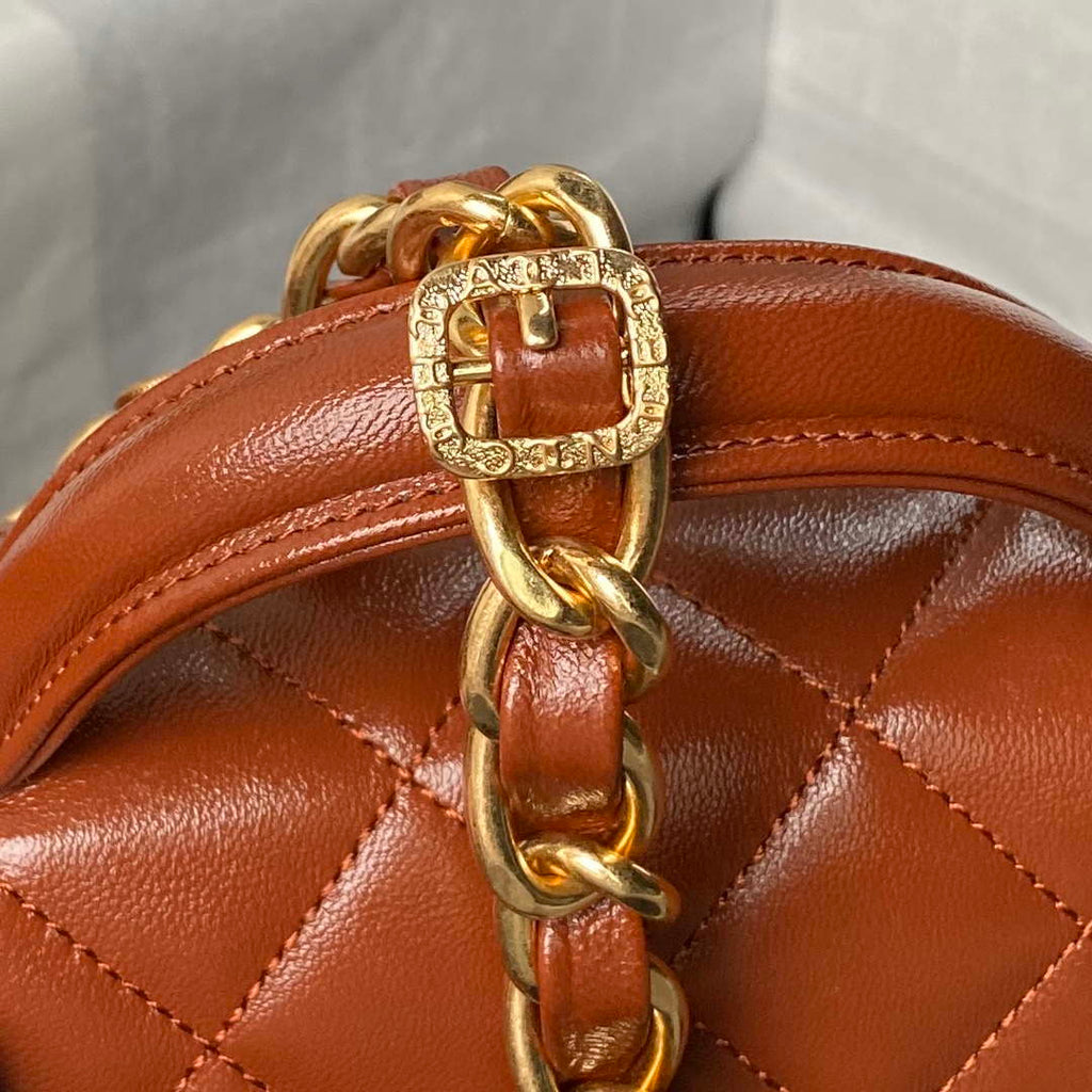 Chanel AS4993 Flap Bag with Top Handle Shiny Lambskin & Gold-Tone Metal Brown