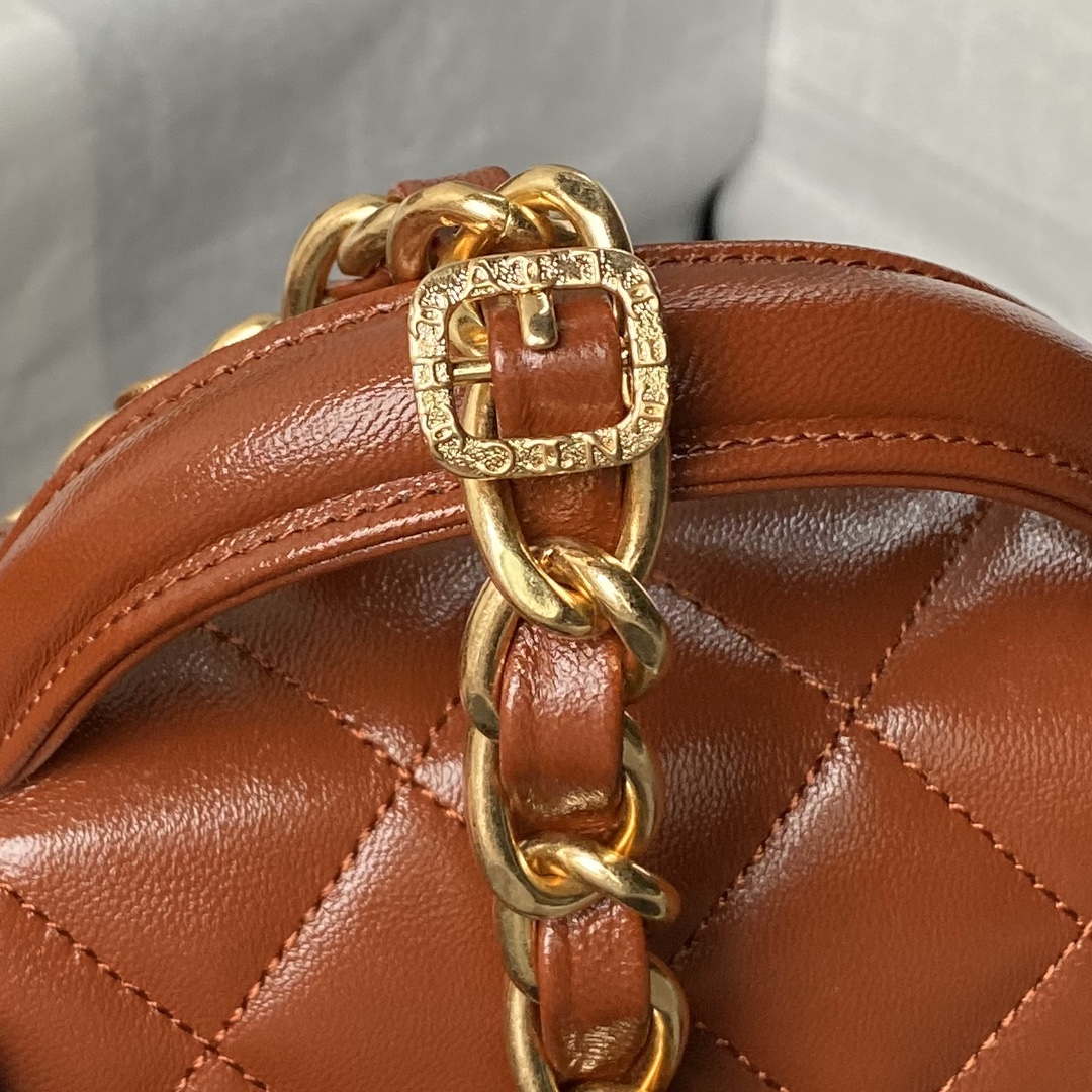 Chanel AS4993 Flap Bag with Top Handle Shiny Lambskin & Gold-Tone Metal Brown - Default Title - View 5